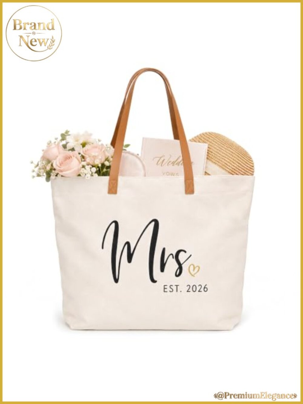 Mrs. Est. 2026 Tote Bag with Zipper - Bridal Shower Gift Canvas Leatherette